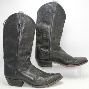 Vintage Tony Lama 6204 Black Leather Western Cowboy Boots Made in USA Men's 8.5D